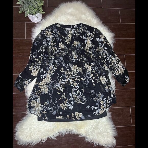 Avenue floral 3/4 sleeve sheer blouse sz 26/28 - Picture 1 of 7